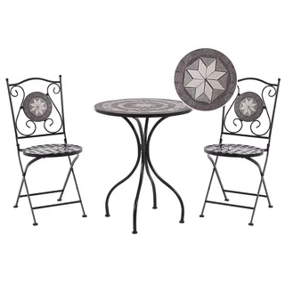 BELIANI Balkonset Schwarz Eisen 3-teilig Keramik Mosaik Runder Tisch mit 2 Stühlen Zusammenklappbar Garten Outdoor Terrasse Ausstattung Möbel - Schwarz