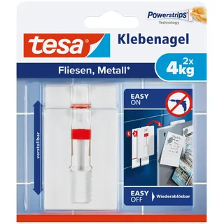 Tesa Klebenagel für Fliesen und Metall verstellbar 4 kg Haltekraft 2 Stück