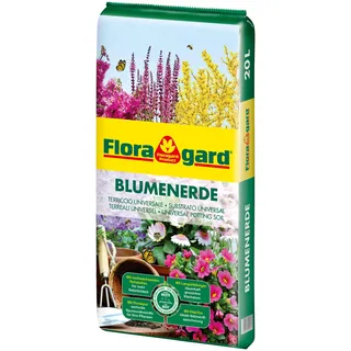 Floragard Blumenerde 20 Liter - Premium Universalerde mit Ton und Langzeitdünger - mit regionalen nachwachsenden Rohstoffen - für Zimmerpflanzen, Terrasse und Garten
