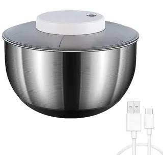 HSTYAIG Elektrische Salatschleuder USB Wiederaufladbare Salatschleudern zum Waschen und Trocknen von Salat, Edelstahl 5L Salatschüssel fur Sieb, Gemüse und Obst