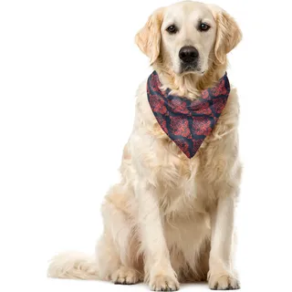 ABAKUHAUS Retro Haustier Bandana, Shabby Damast Rokoko, 55x55 cm, Dunkle Coral Blue Grey