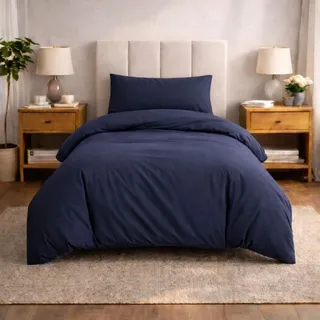 Komfortec Premium Bettwäsche 135x200 mit 1 Kissenbezug 40x80 cm Set aus Gebürstetes Mikrofaser - DunkelBlau
