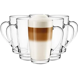 Glasmark Krosno Latte Macchiato Gläser Cappuccino 6er Set Teegläser- Mit Henkel Dessertgläser Wassergläser Kaffeegläser Glühweingläser Eiskaffee- Glühweintassen Groggläser 6x 400 ml