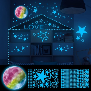 WandSticker4U®- Blaues Licht! 590 LEUCHTMOND & LEUCHTSTERNE Kinderzimmer, Wandtattoo Mond & Sterne leuchtend selbstklebend, Leuchtsticker Sternenhimmel leuchtet im dunkeln Mädchen & Junge