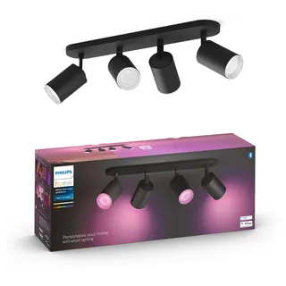 Philips Hue White & Color Ambiance Fugato Spot 4er Spot, schwarz 4x350lm, dimmbar, 16 Mio. Farben, steuerbar via App, kompatibel mit Amazon Alexa (Echo, Echo Dot)