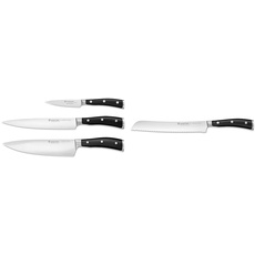 WÜSTHOF Classic Ikon Messersatz mit 3 Messern & Classic Ikon Bread Knife, 20 cm, Black