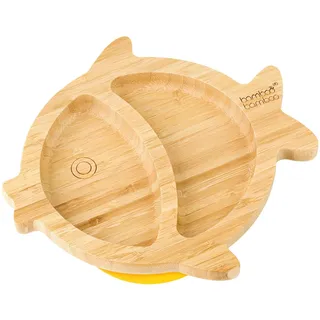 bamboo bamboo Baby Teller Kinderteller, Kindergeschirr mit Saugnapf, Sugnapf Teller Baby ab 6 Monaten (Fisch, Gelb)