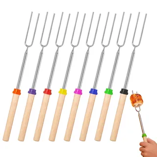 8 Stück 31-81cm Lagerfeuer Spieße Edelstahl Ausziehbar Grillstab | Grillspieße Teleskop Marshmallow, Lagerfeuer Spieße Lang, Lagerfeuerspieße Edelstahl Ausziehbar, für Camping, Grillen