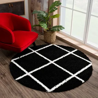 Sanat Hochflor-Teppich »Madrid« rund 30 mm Höhe Wohnzimmer, Langflor, Shaggy Teppich, schwarz