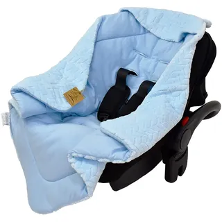 DANKA® Einschlagdecke für Babyschale, Kinderwagen, Kindersitze und Maxi Cosi - Baby Decke für Neugeborene, 80x80cm, mit Kapuze und Klettverschluss für Winter und Sommer, ganzjährig - Blau