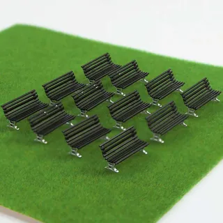 Evemodel 12Stk. Modellbänken im Maßstab 1:87 für Spur H0 Eisenbahn Freizeit Stuhl Bonsai Dekor (A Schwarz mit Silber)