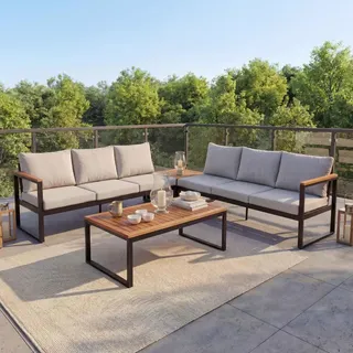 Mendler Garten-Garnitur HWC-L26 7-tlg. Grau/Silber