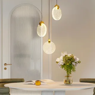 zhxinashu Moderne Deckenleuchte, Kristall Kronleuchter, Pendelleuchte Gold LED für Wohnzimmer Schlafzimmer Küche Insel Treppe Flur (3 Lichter, Warmes Licht)