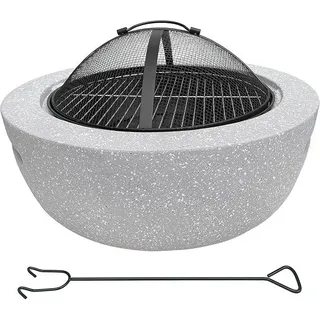 Feuerschale 2-in-1 aus Kunststein in Granitoptik | ca. ? 60 cm | inkl. Grillrost, Schürhaken & Funkenschutz | als Grill & Feuerkorb für den Garten nutzbar | Moderne Feuerstelle zum Kochen und Chillen