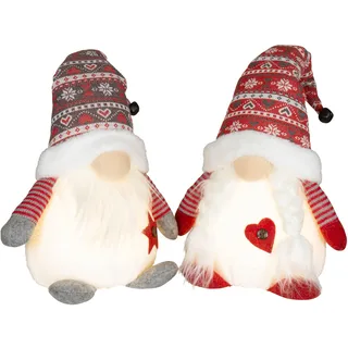 Brandsseller Weihnachtswichtel 30 cm mit LED – Skandinavische Figuren, detailreiche GNOME als dekorative Winterdeko für Tisch, Fenster & Wohnzimmer, Paar