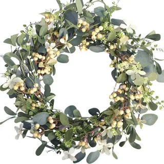 Bibelot Künstlicher grüner Eukalyptus-Kranz, Beerenkranz für Frühling, Sommer, Haustür, Fenster, hängende Wand, Party-Dekorationen (50,8 cm)
