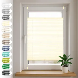 Sonello Plissee Klemmfix ohne Bohren 70cm x 140cm Creme Plisseerollo | Klemmrollo, Sonnenschutz für Tür & Fenster, Blickdicht, Sichtschutz, Fensterrollo, Fertigplissee Rollo - einfache Montage