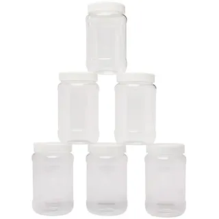 Baker Ross FC888 Plastik Einmachgläser-6er Pack, Aufbewahrungsbehälter mit Deckel, Glas für kleine Perlen und Pailletten