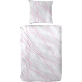 Hahn Biber Bettwäsche, warme Biberbettwäsche mit gestreifen Grau Rosa Muster, 135x200 cm + 80x80 cm, Silbergrau modern - Grau