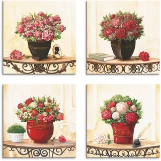 Artland Leinwandbild »Hortensien Nelken Rosen Pfingstrosen« Blumen 4 Stk. tlg. 4er Set, verschiedene Größen, beige