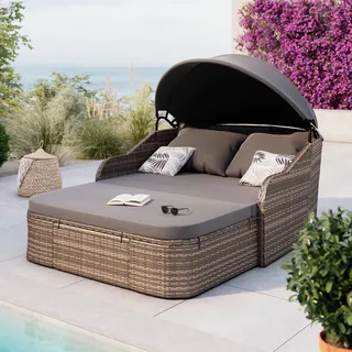 Ambia Garden Sonneninsel , Grau , Metall, Kunststoff , Füllung: Komfortschaum , 132x65x204 cm , Fsc, Bsci , verstellbares Dach, UV-beständig , Gartenmöbel, Loungemöbel, Sonneninseln