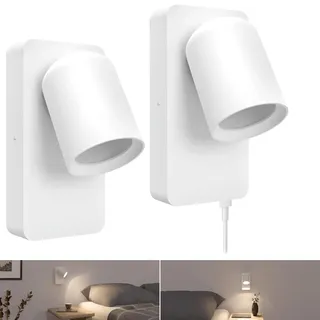 SSC-LUXon NERU Design Nachttischlampe Wand 2er Set weiß - moderne Wandlampe innen inkl. USB Ladestation, und Schalter, für GU10