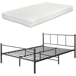 [en.casa] Metallbett mit Matratze Laos 140x200 cm Schwarz - Schwarz