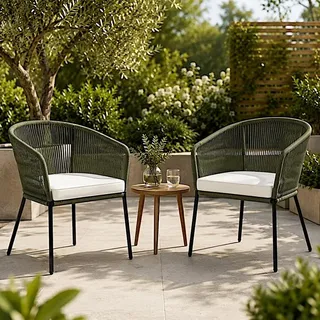 Gartenstuhl Lounge Stuhl 2er Set Gartensessel Rope Loungesessel Outdoor Oliv - Grün, Schwarz, Beige