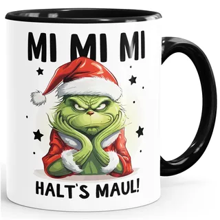 MoonWorks® Grinch Tasse Anti Weihnachten Spruch Ironie Sarkasmus lustige Weihnachtsbecher Geschenke für Weihnachtsmuffel Spruch 1 weiß-innen-schwarz standard