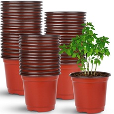 Augshy 110 Stück 10cm Pflanzentöpfe Anzuchttöpfe Rot Plastik Blumentopf für Sukkulenten Setzlinge Stecklinge Umpflanz