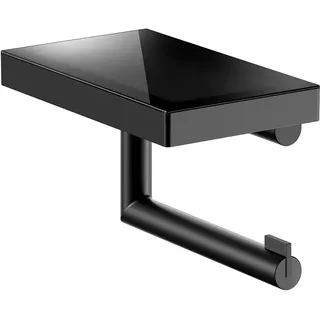 KEUCO Reva Toilettenpapierhalter, offene Form, mit Ablage, Metall schwarz matt, Made in Germany, schwenkbar, inkl. Schrauben und Dübel, Klopapierhalter zum Bohren