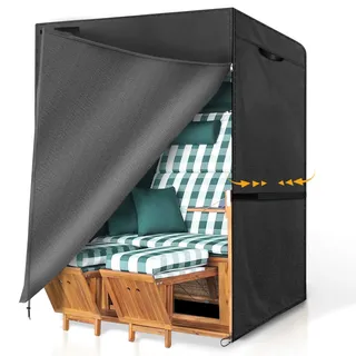 GARPROVM Strandkorb Schutzhülle Winterfest, Strandkorbhülle Wasserdicht 135x105x175/140cm Strandkorb Abdeckung Outdoor, 420D Oxford Gewebe Wetterfest Anti-UV Winddicht Abdeckhaube für Strandkörbchen