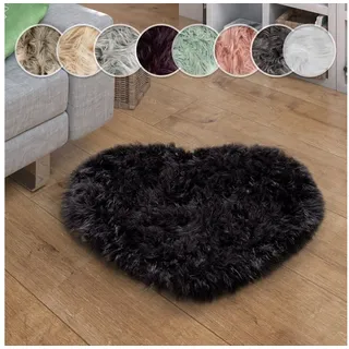 Paco Home Fellteppich »Playa 960« herzförmig 64 mm Höhe Kunstfell, Flokati-Optik, Hochflor, weich und flauschig, Uni-Farben, schwarz