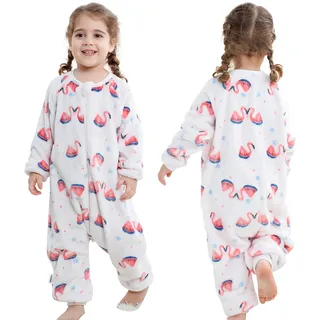 HAHASHOW Schlafsack mit Füßen 2.5 Tog, Flanell Schlafsack Baby Winter, Schlafanzug Baby mit Ärmel, Pyjama Kinder 4-5 Jahre,Flamingo