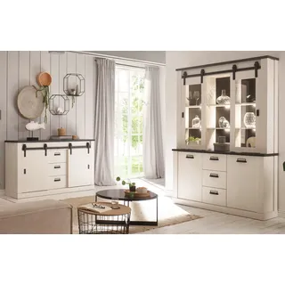 Wohn- und Esszimmer Set "Stove" 2-teilig in weiß Pinie mit Buffetschrank und Sideboard - Weiß, Dunkelgrau