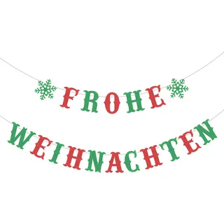Girlande Weihnachten - Frohe Weihnachten Banner, Glitzer Bunt Weihnachtsdeko Girlande, Hängende Papiergirlande Weihnachtsgirlande für Weihnachtsdeko Haus Party Wand Innen Außen Dekoration