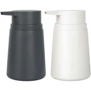 Topsky Seifenspender Set 2 Stücke – 313ml Grau & Weiß Plastik Seifenspender mit pumpe – Flüssigseifenspender für Küche, Bad, Dusche, Tropffrei, Vintage Design.