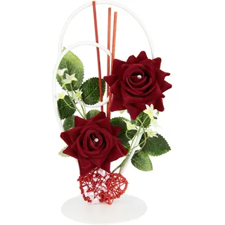 Kunstblumen Rosen mit Herz auf Metall-Ständer romantische Deko Hochzeit Aufsteller Tischdeko Wohndekoration Blumendeko Deko-Objekt Dekoration Skulptur Ornament Hochzeitsdeko Kunstblumen Wohnaccessoire