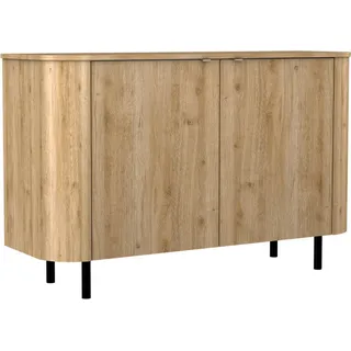 Sideboard HOME AFFAIRE "Murano, 131 cm breit, 2 Türen, Anrichte, Kommode, Stauraumschrank", eiche cadiz dekor, B:131cm H:83cm T:43cm, FSC-zertifizierter Holzwerkstoff, Sideboards, Sideboard, Formgebogenes MDF, Stirnseiten mit Rundung, Füße und Griffe aus Metall
