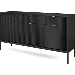 Furniture24 Kommode Nova KSZ154 Schrank Wohnzimmerschrank Sideboard mit 3 Türen 3 Schubladen Schwarz - Schwarz