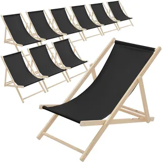 ECD-Germany Strandliege 10er Set Schwarz , Holz , 57.5x83x100 cm , Gartenmöbel, Gartenliegen