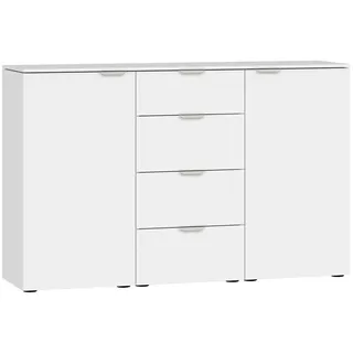 Jutzler Sideboard , Weiß , Holzwerkstoff , 4 Fächer , 4 Schubladen , 135x87x43 cm , Typenauswahl, Beimöbel erhältlich, in verschiedenen Größen erhältlich, Abdeckplatte aus Glas , Kleinmöbel, Kommoden, Sideboards