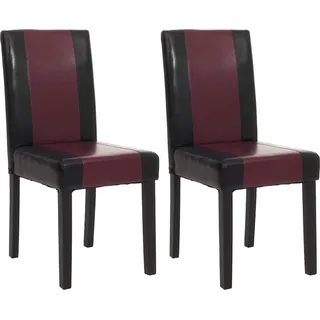 2er-Set Esszimmerstuhl Stuhl Küchenstuhl Littau Kunstleder, schwarz-rot, dunkle Beine - Schwarz