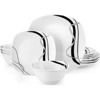 Imperial Valenza Tafelservice – 24-teilig – 8 Personen – Zebra-Design – Essteller – Tiefe Teller – Frühstücksteller – Küchenservice – Stilvolles Keramik