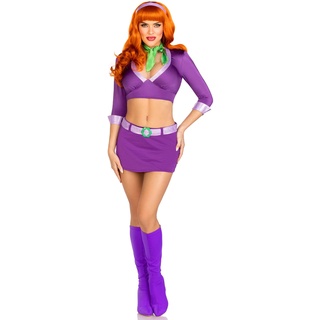 LEG AVENUE 4 PC Meddling Cutie, includes crop top, skirt with attached belt, neck scarf, and headband