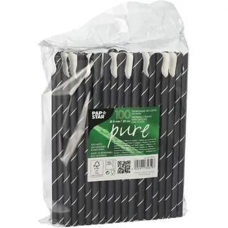 Papstar Trinkhalme mit Löffel 100 St. schwarz/weiß