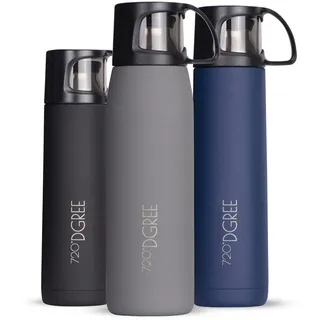 720°DGREE Thermoskanne mit Becher 1l “Follow” - 3 Größen, 12h Heiß, 24h Kalt, Auslaufsicher, BPA-Frei - Edelstahl Thermosflasche, Isolierflasche für Kaffee, Tee bei der Arbeit, Schule, To Go