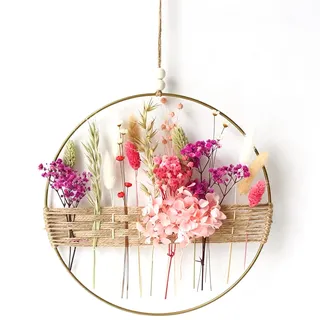 Trockenblumenkranz,25x25cm Türkranz Deko,DIY Natur Trockenblumenkranz Ring | Trockenblumen Kranz, Blumenkranz Deko, DIY Kranz für Tür Deko, Wand, Hochzeit, Frühling & Sommer