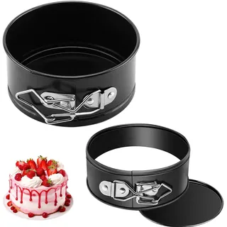 Chingcoo Mini Rund Backformen 12cm 2 Stück, Kleine Rundförmig Springformen Kuchenform Backform mit Antihaftbeschichtung, Mini Kuchenformen Kuchenbackformen für Geburtstag Party (Rund Springformen 2p)