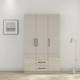 Kleiderschrank OTTO HOME "Sylt Schlafzimmerschrank Garderobe Schrank Bestseller hochglanz", sandgrau, B:120cm H:200cm T:52cm, FSC-zertifizierter Holzwerkstoff, Schränke, Kleiderschrank, Drehtürenschrank mit perfekter Innenausstattung, Breite 120cm